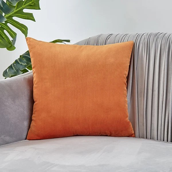 Housse de coussin 40 x 40 cm en velours orange brûlé