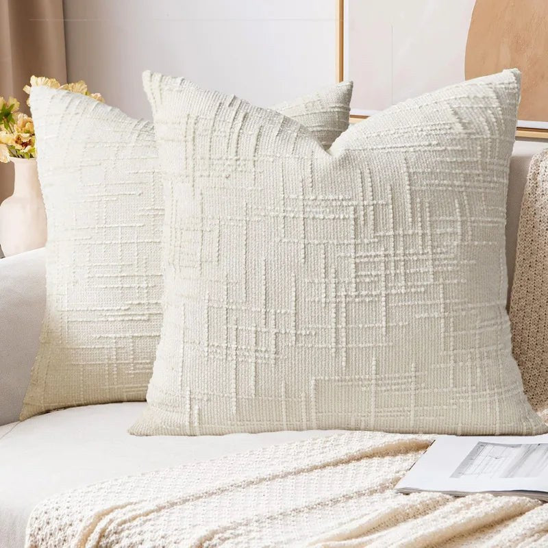Housse de coussin 50 x 50 cm en chenille texturée blanc crème
