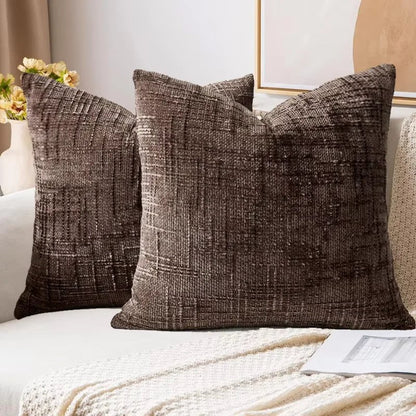 Housse de coussin 50 x 50 cm en chenille texturée café
