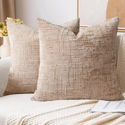 Housse de coussin 50 x 50 cm en chenille texturée camel clair
