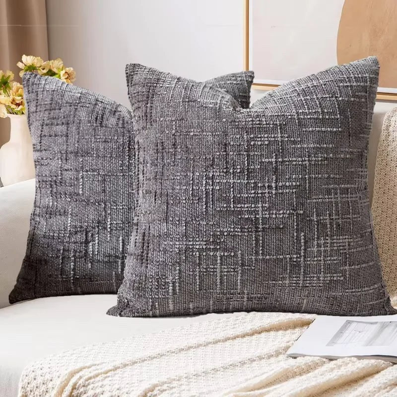Housse de coussin 50 x 50 cm en chenille texturée gris anthracite