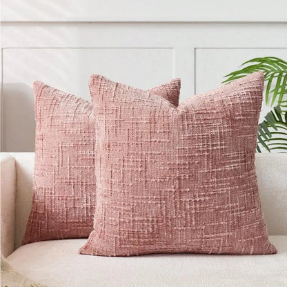 Housse de coussin 50 x 50 cm en chenille texturée rose poudré