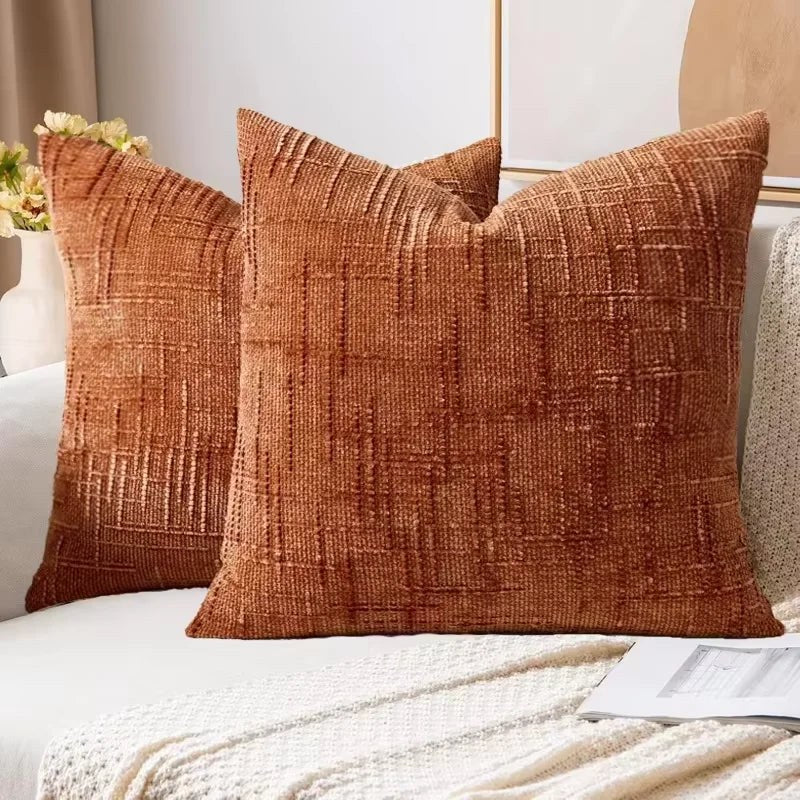 Housse de coussin 50 x 50 cm en chenille texturée rouille