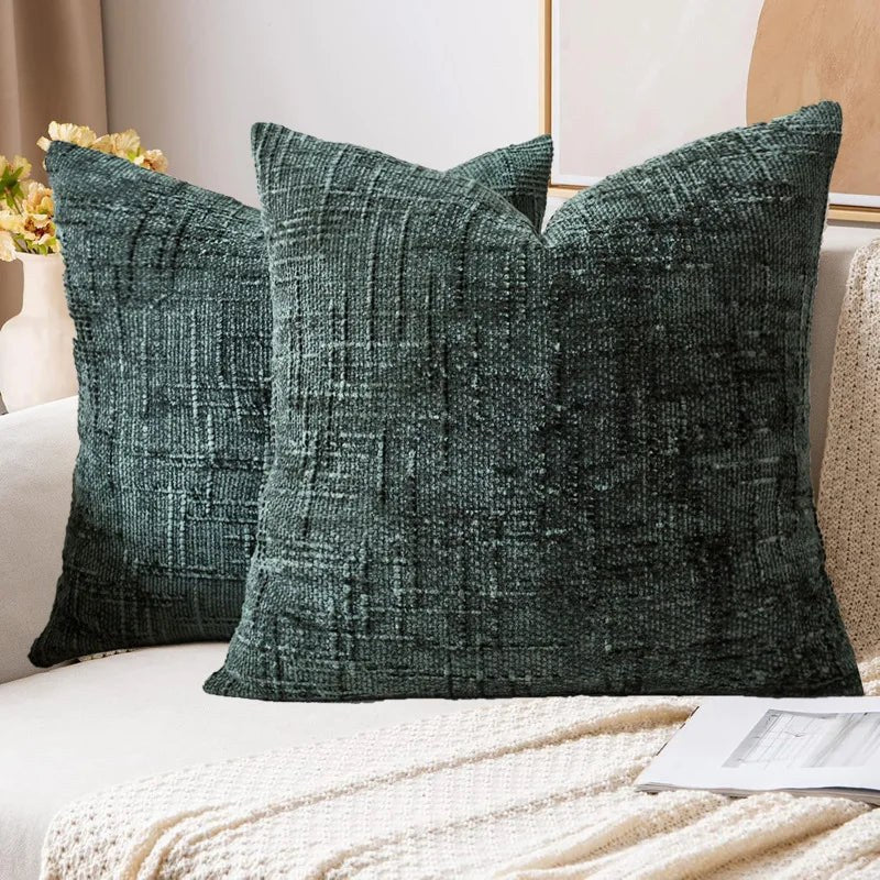 Housse de coussin 50 x 50 cm en chenille texturée vert sapin