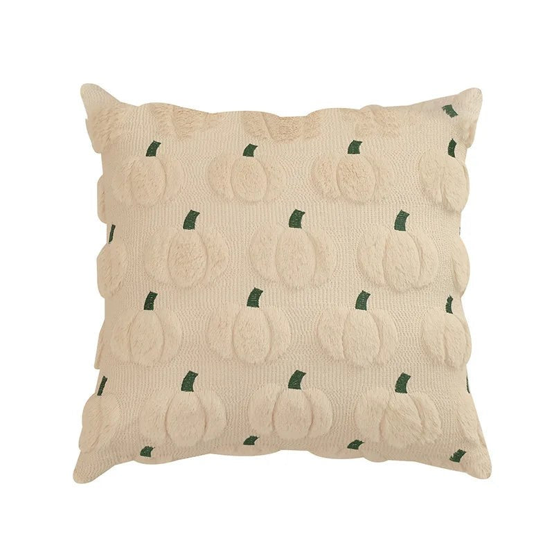 Housse de coussin d'automne en peluche, modèle citrouilles beige