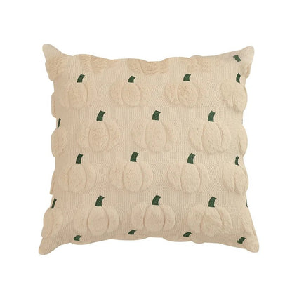 Housse de coussin d'automne en peluche, modèle citrouilles beige