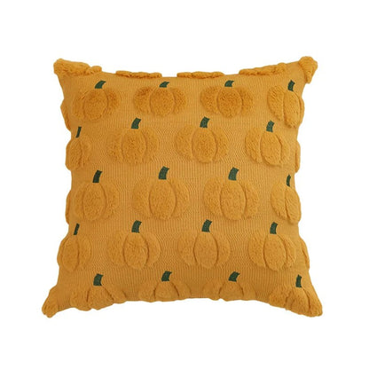 Housse de coussin d'automne en peluche, modèle citrouilles moutarde