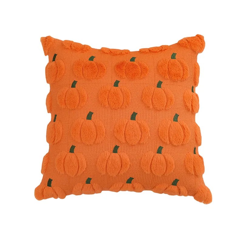 Housse de coussin d'automne en peluche, modèle citrouilles orange