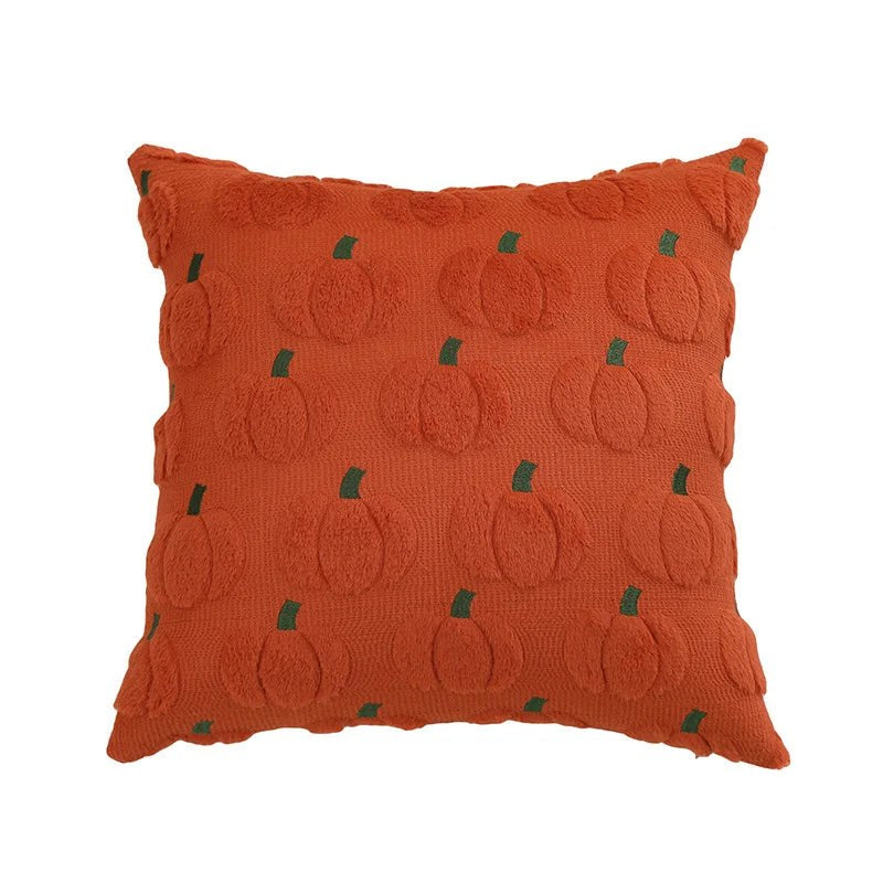 Housse de coussin d'automne en peluche, modèle citrouilles terracotta