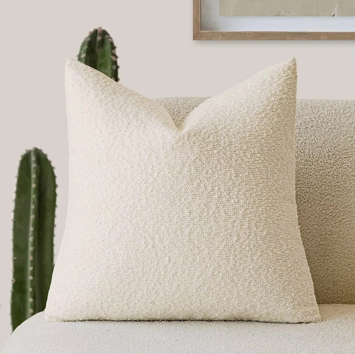 Housse de coussin bouclette, coloris beige