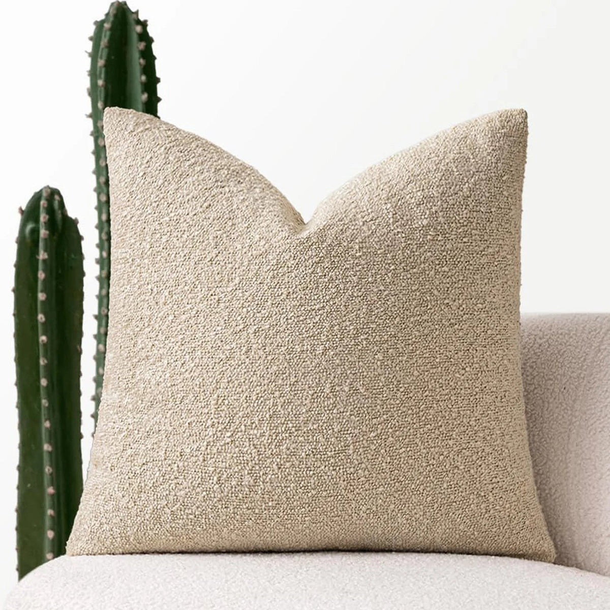 Housse de coussin bouclette, coloris camel clair
