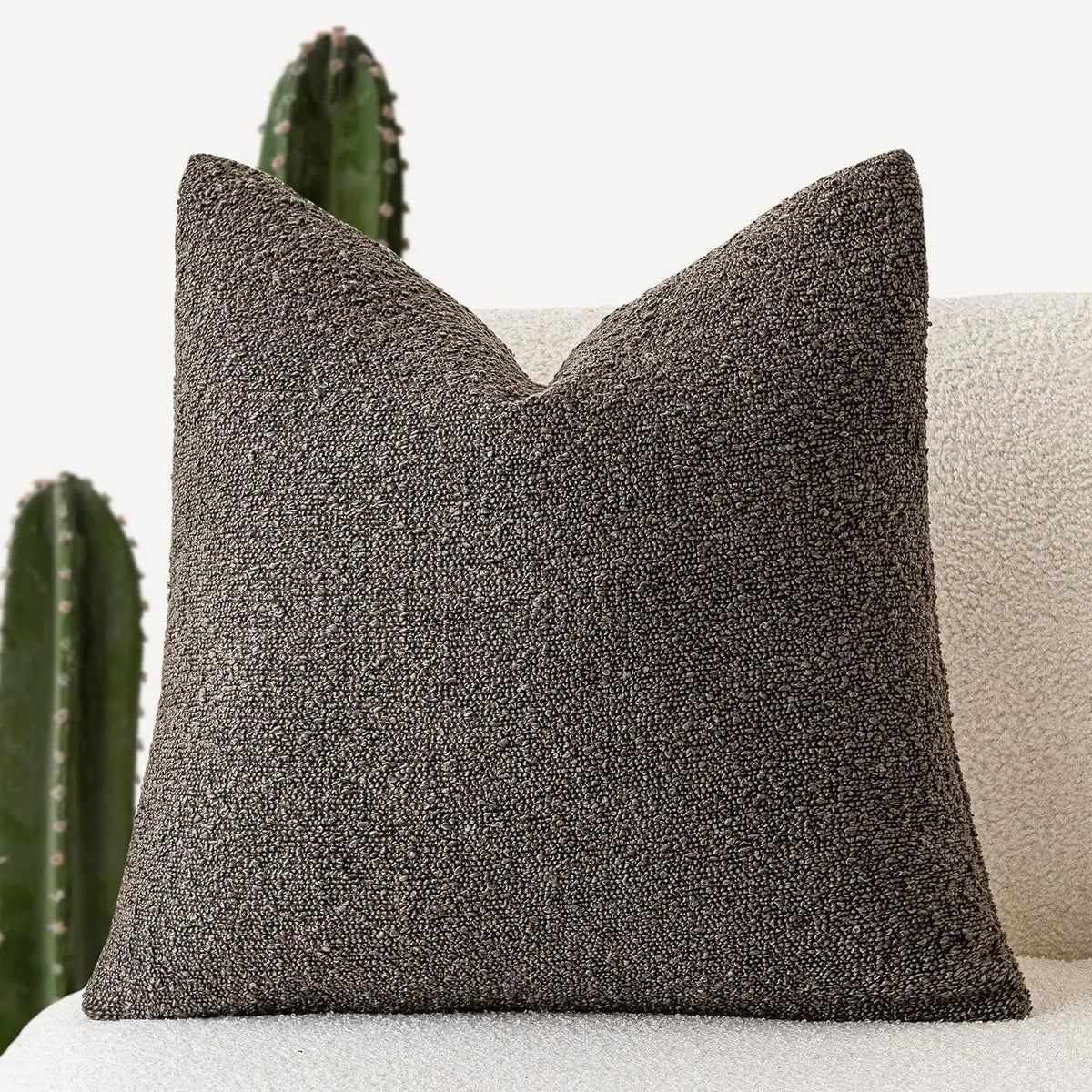 Housse de coussin bouclette, coloris chocolat