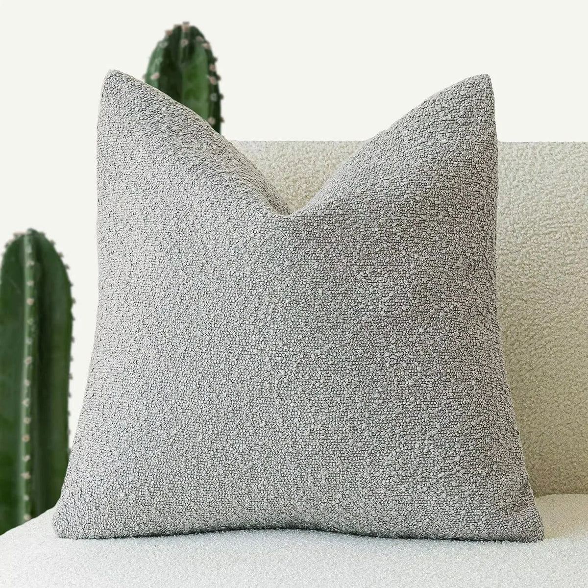 Housse de coussin bouclette, coloris gris clair