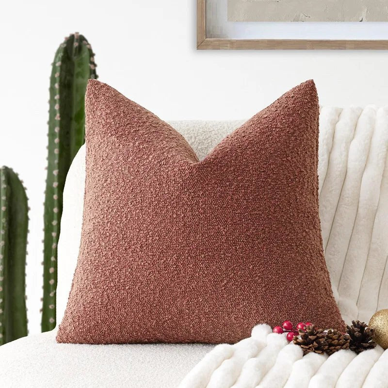 Housse de coussin bouclette, coloris rouille