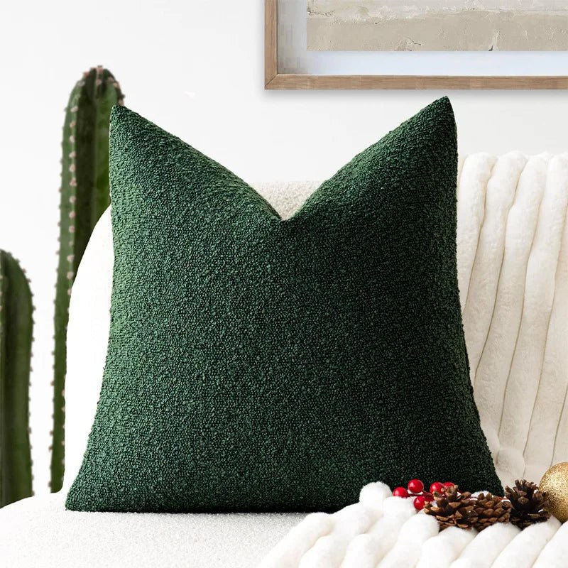 Housse de coussin bouclette, coloris vert sapin