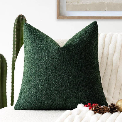 Housse de coussin bouclette, coloris vert sapin