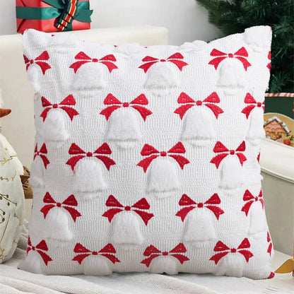 Housse de coussin de Noël 45 x 45 cm, motif cloches et nœuds