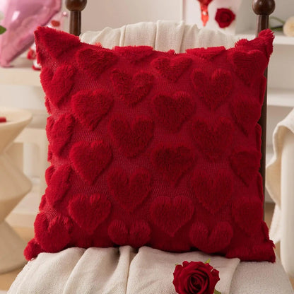 Housse de coussin de Noël 45 x 45 cm, motif cœurs rouges