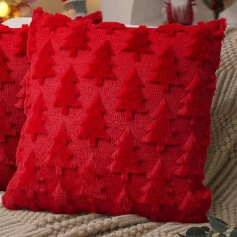Housse de coussin de Noël 45 x 45 cm, motif sapins rouges