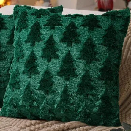 Housse de coussin de Noël 45 x 45 cm, motif sapins verts