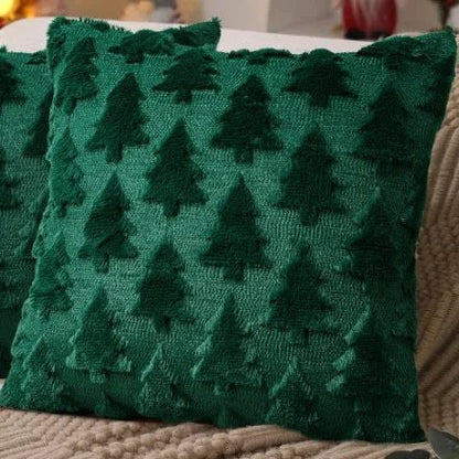 Housse de coussin de Noël 45 x 45 cm, motif sapins verts