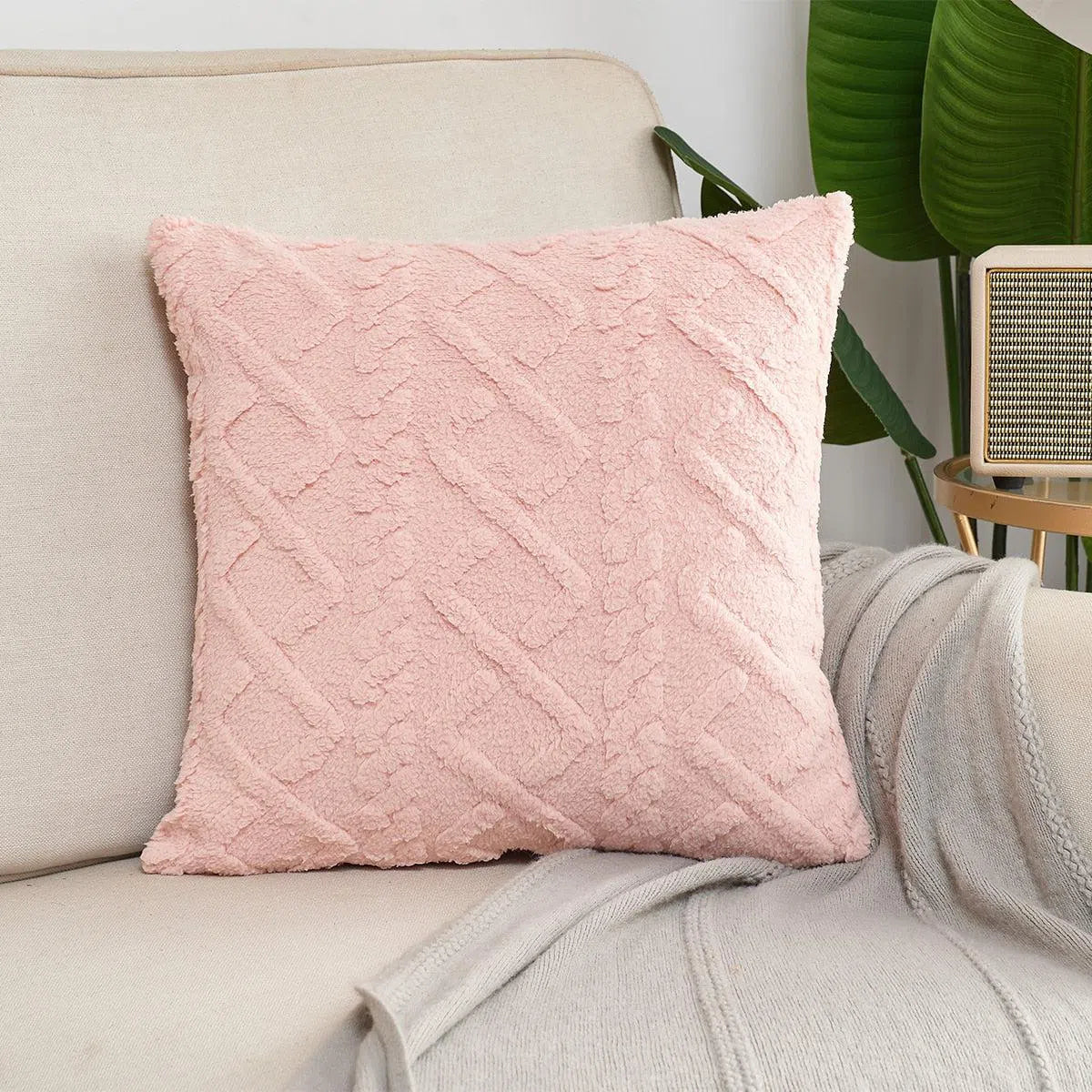 Housse de coussin décorative en plaid Rose 40x40