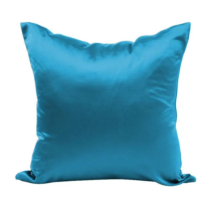 Housse de coussin effet soie en satin, coloris bleu canard