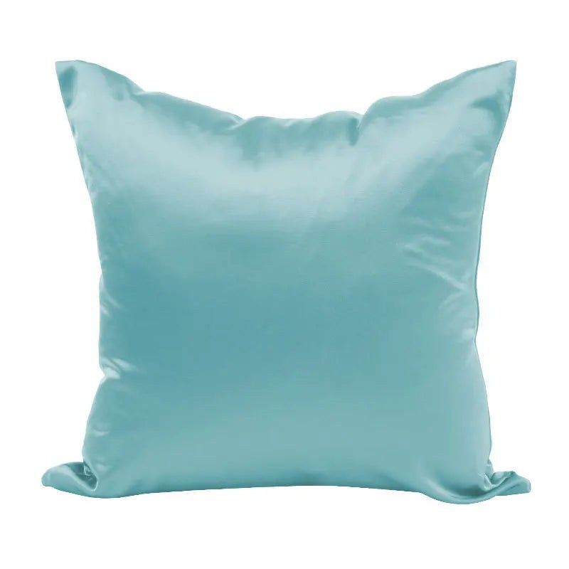 Housse de coussin effet soie en satin, coloris bleu glacier