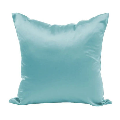 Housse de coussin effet soie en satin, coloris bleu glacier