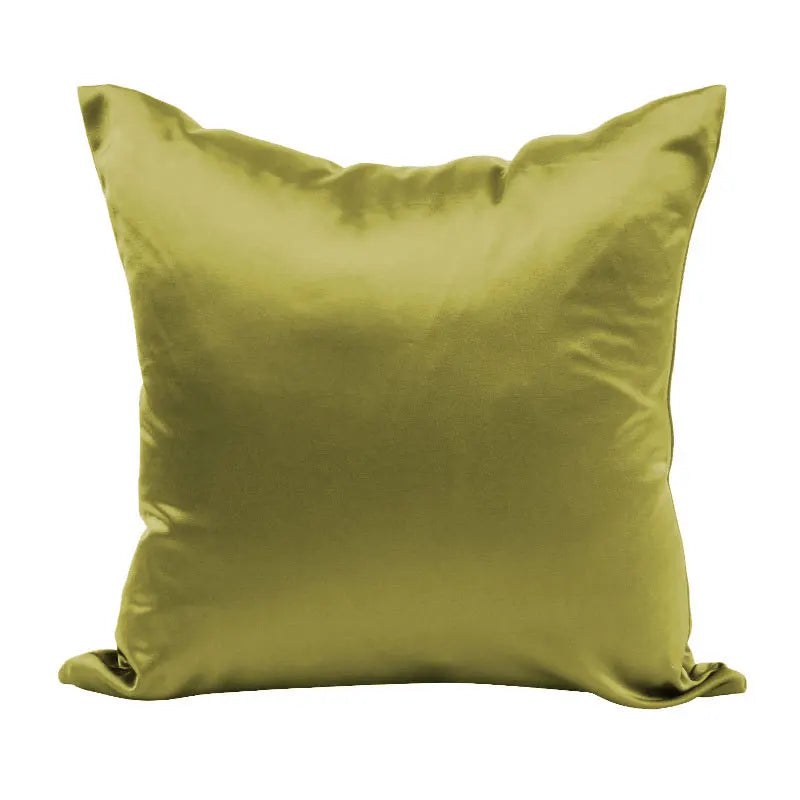 Housse de coussin effet soie en satin, coloris vert olive