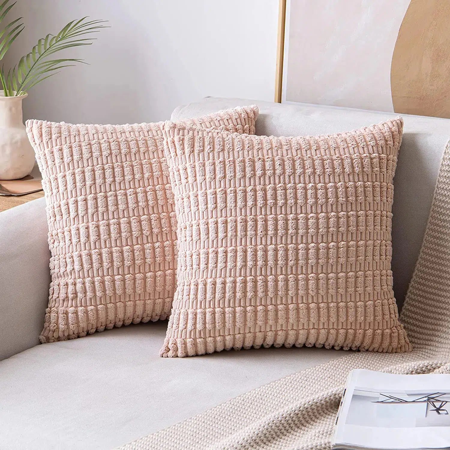 FDTERN Housse De Coussin Boho Velours Côtelé 50x70 Cm Rose – Motif Croisé Élégant, Doux & Moderne