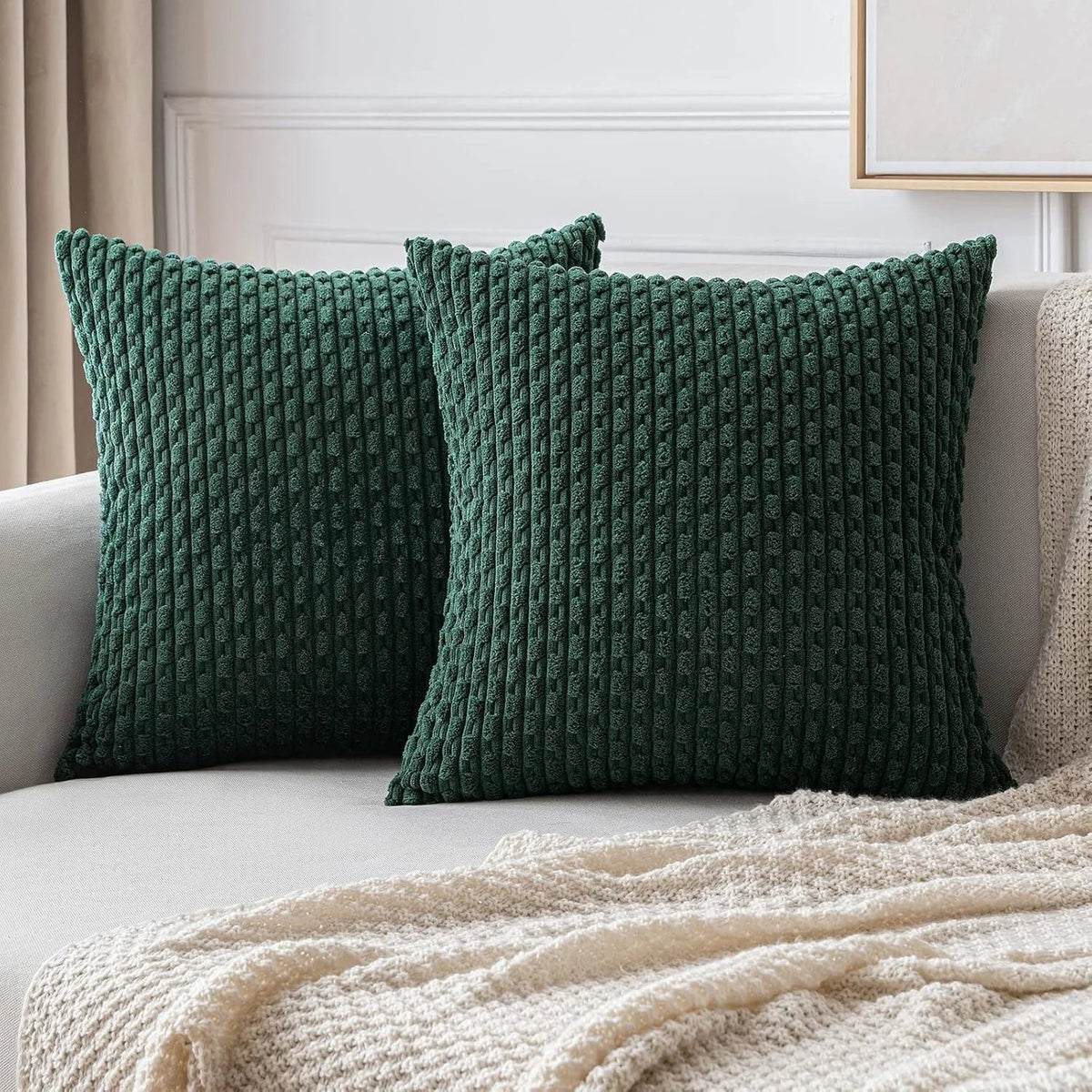 Housse de coussin vert bouteille en maille texturée en relief