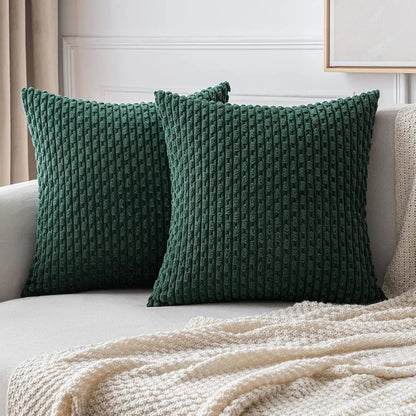 Housse de coussin vert bouteille en maille texturée en relief