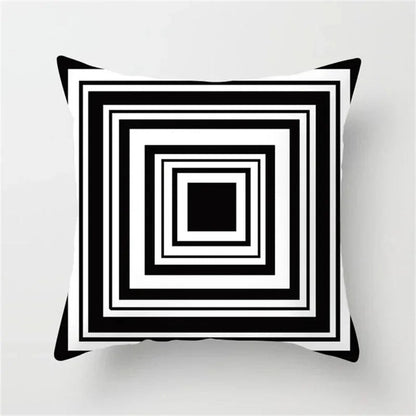 Housse de coussin noir et blanc 45 x 45 cm, motif carrés emboîtés