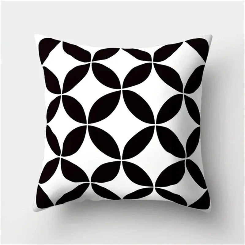 Housse de coussin noir et blanc 45 x 45 cm, motif cercles