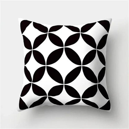 Housse de coussin noir et blanc 45 x 45 cm, motif cercles