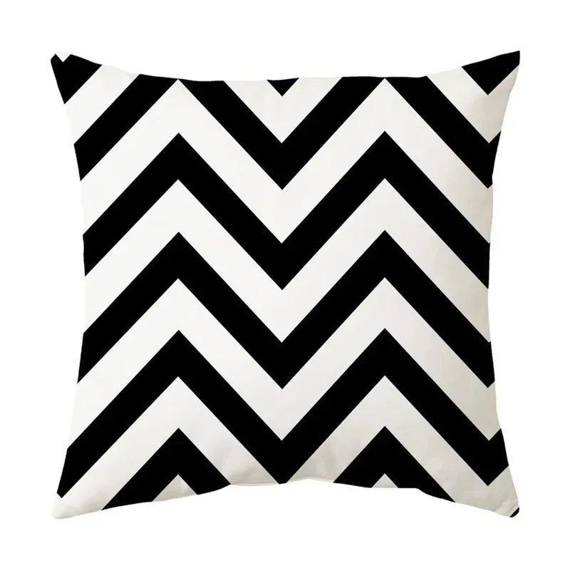Housse de coussin noir et blanc 45 x 45 cm, motif chevrons