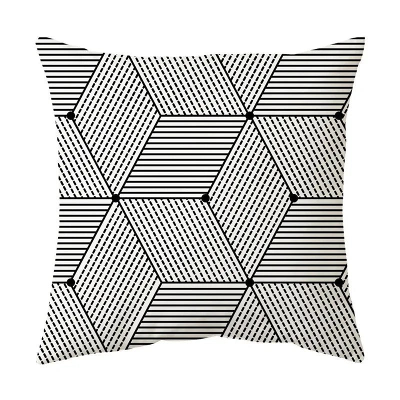 Housse de coussin noir et blanc 45 x 45 cm, motif cubes