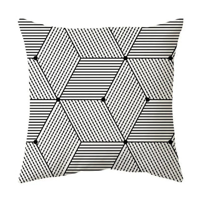 Housse de coussin noir et blanc 45 x 45 cm, motif cubes