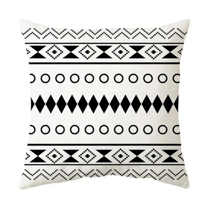 Housse de coussin noir et blanc 45 x 45 cm, motif frise aztèque