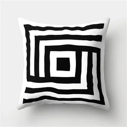 Housse de coussin noir et blanc 45 x 45 cm, motif labyrinthe