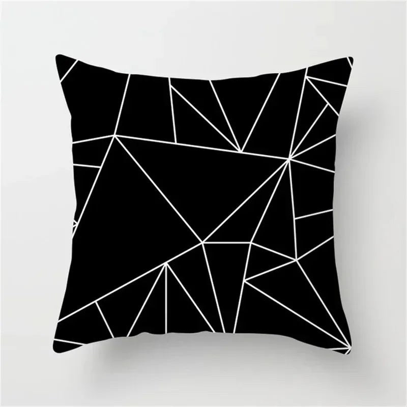 Housse de coussin noir et blanc 45 x 45 cm, motif lignes brisées