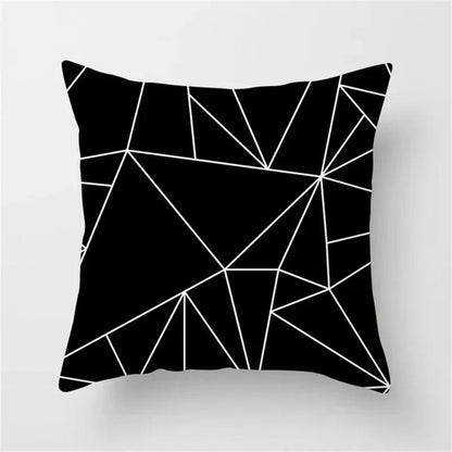 Housse de coussin noir et blanc 45 x 45 cm, motif lignes brisées