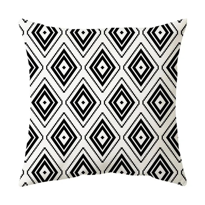 Housse de coussin noir et blanc 45 x 45 cm, motif losanges