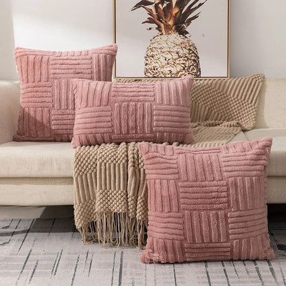 Housse de coussin rose poudré en peluche tressée, 45 x 45 cm