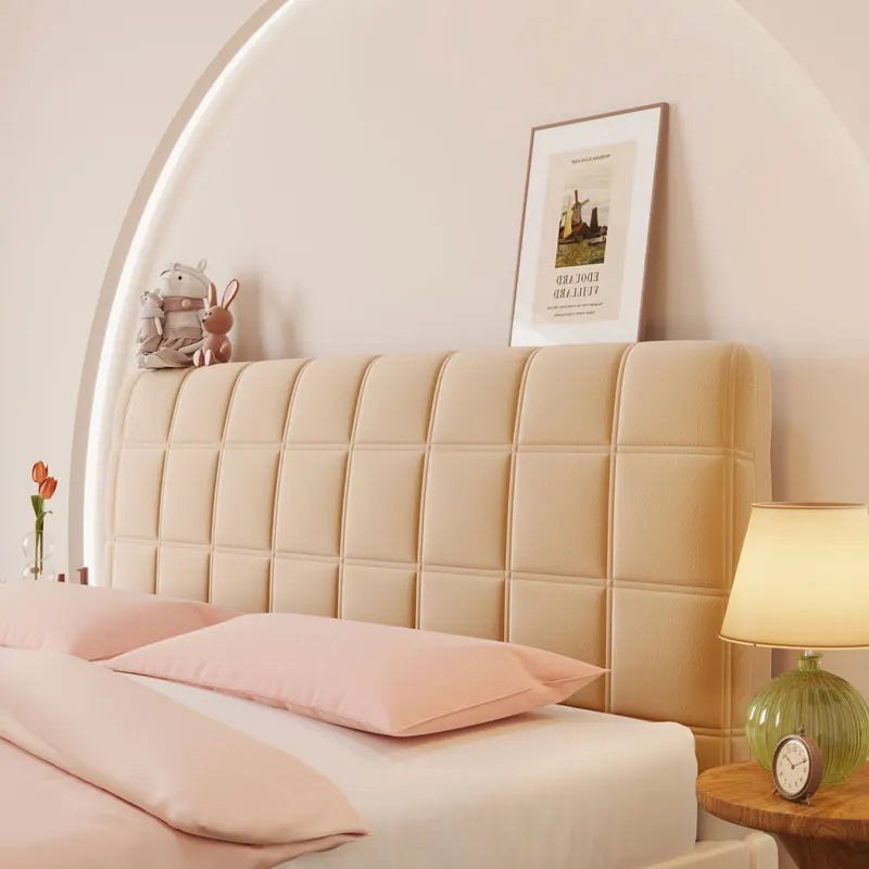 Housse de tête de lit extensible en velours, modèle grands carreaux camel
