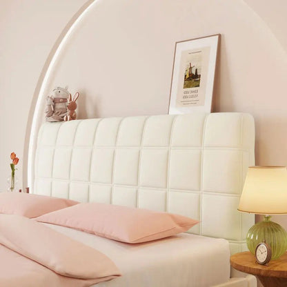 Housse de tête de lit extensible en velours, modèle grands carreaux crème