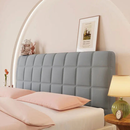 Housse de tête de lit extensible en velours, modèle grands carreaux gris