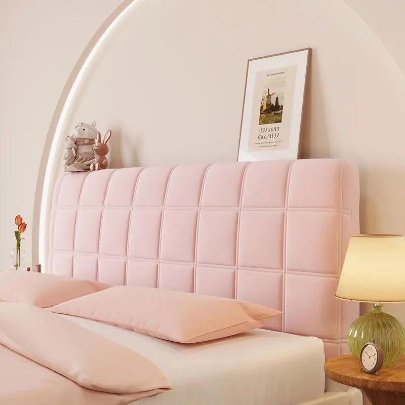 Housse de tête de lit extensible en velours, modèle grands carreaux rose