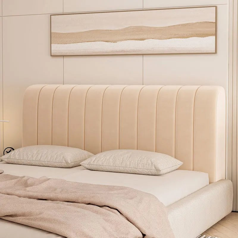 Housse de tête de lit extensible en velours, modèle lignes beige